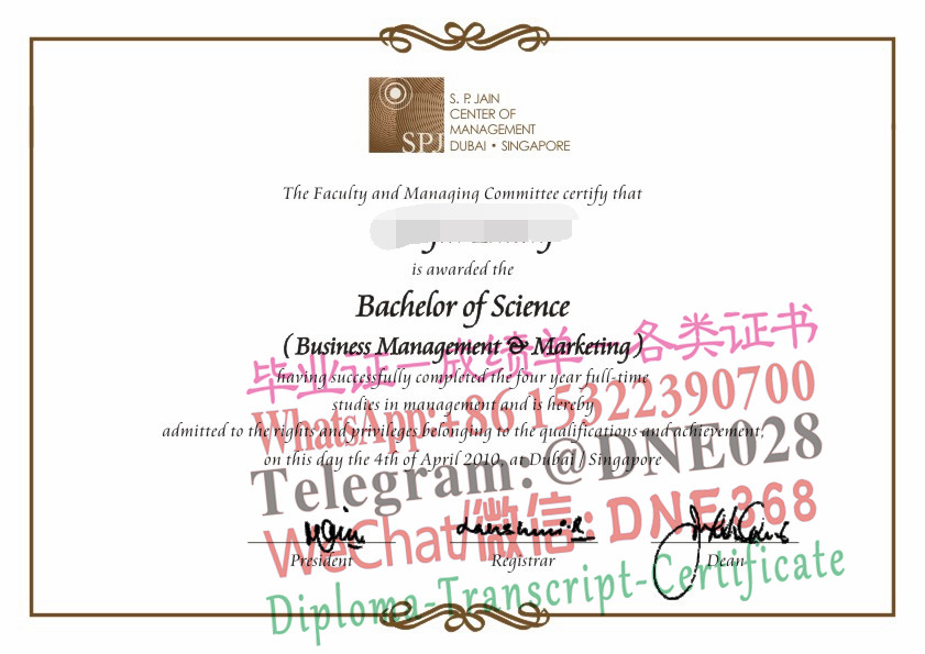 新加坡SP-Jain全球管理学院文凭样本