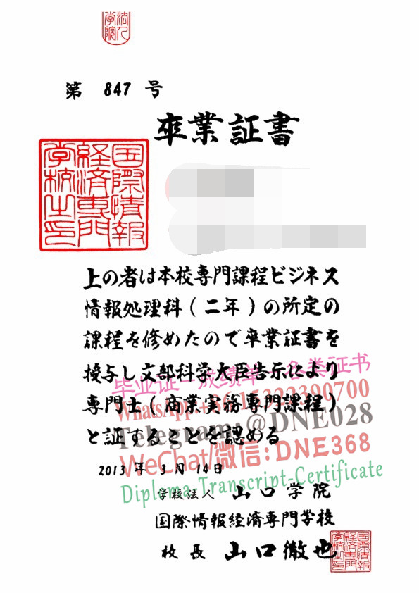 日本国际情报经济专门学校毕业证样本