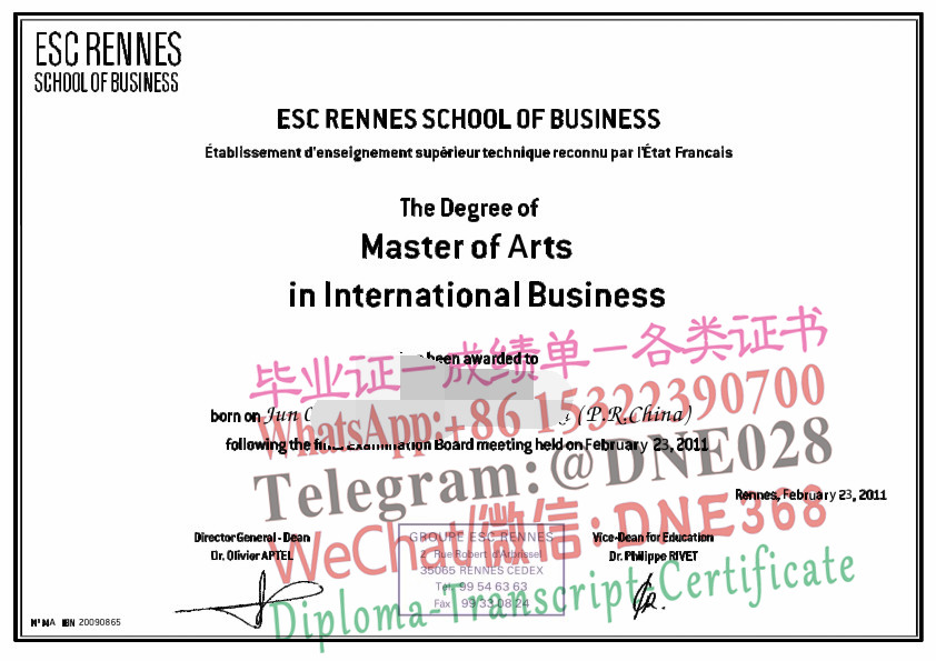 法国雷恩商学院文凭样本