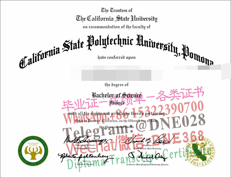 美国波莫纳加州理工大学毕业证样本